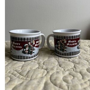 Boyds Collection Boyds Bears Christmas Ceramic Coffee Mug Set White Red Set of 2